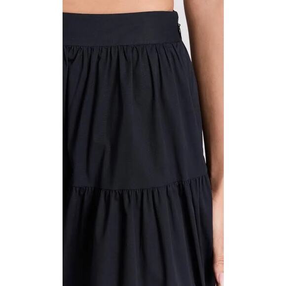 Staud Sea Skirt Black Tiered Volume Midi Cotton Poplin High Waist 4 Lightweight - Picture 5 of 8
